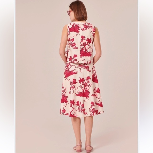 Tara Jarmon NWT Size 36 EU/US 4 Jeanette Ecru Magenta Floral Print A-Line Skirt - Picture 3 of 16